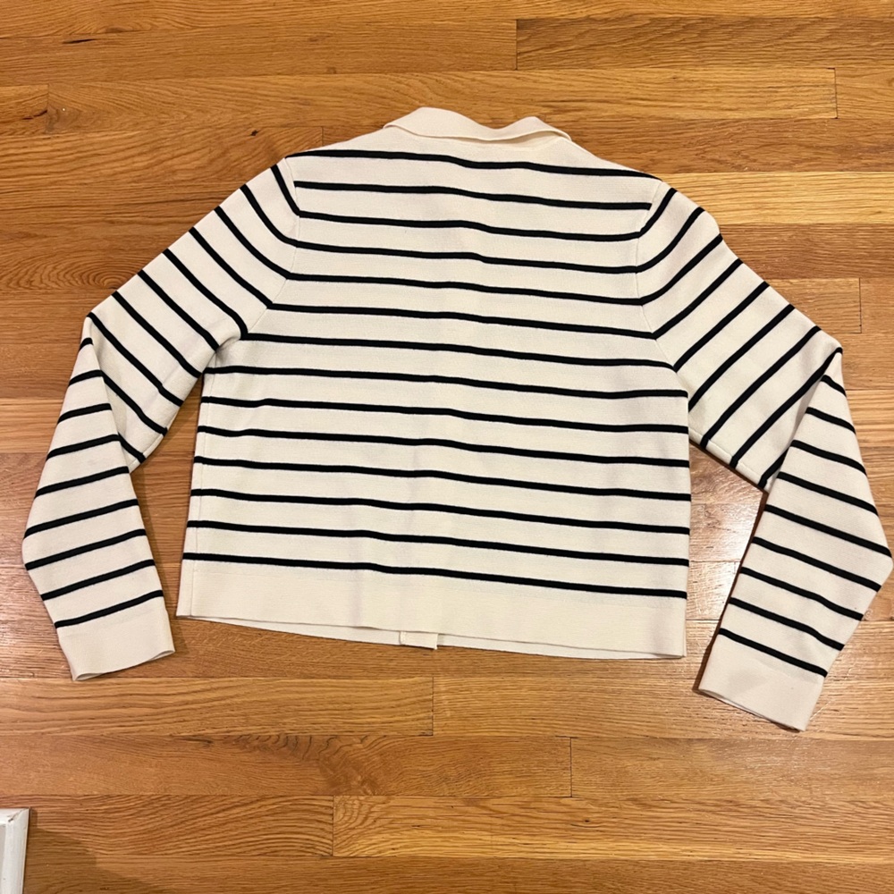 Sezane Betty cardigan in navy blue and ecru stripe - Picture 4 of 9